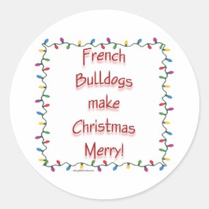 Sticker Rond Les Bulldogs français rendent Noël joyeux - Sticke