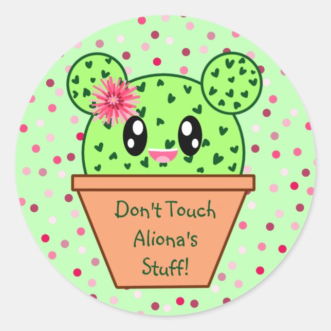 Sticker Rond Les Cactus personnalisés de Kawaii ne me touchent  (Devant)