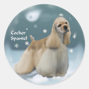 Sticker Rond Les cadeaux de Noël de Cocker Spaniel
