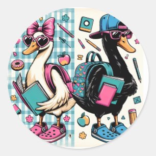 Sticker Rond Les canards cool rentrent à l'école