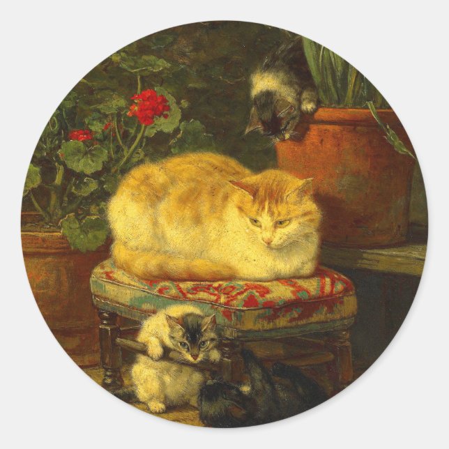 Sticker Rond Les chatons en jeu (Devant)
