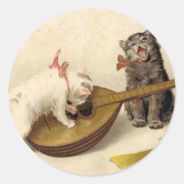 Sticker Rond Les chatons et la mandoline (Devant)