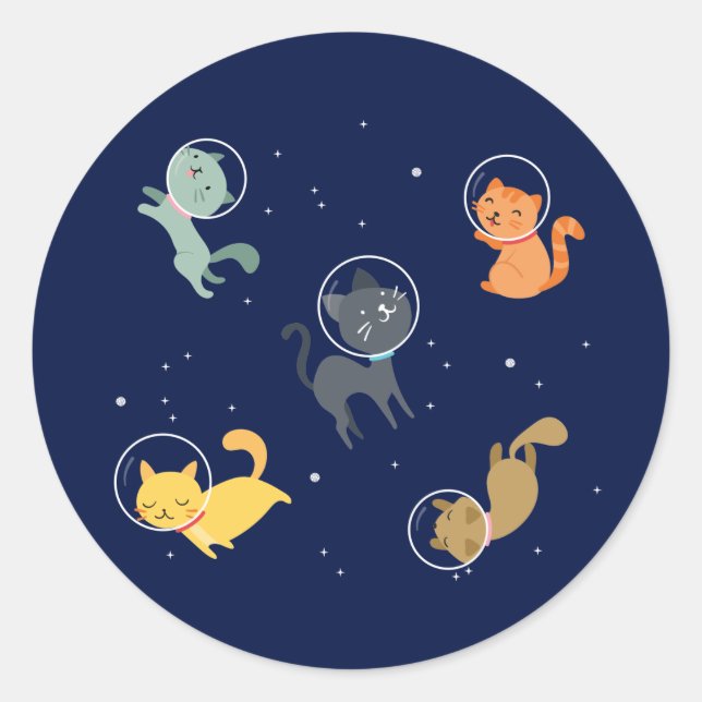 Sticker Rond Les Chats D'Astronautes Dans L'Espace (Devant)