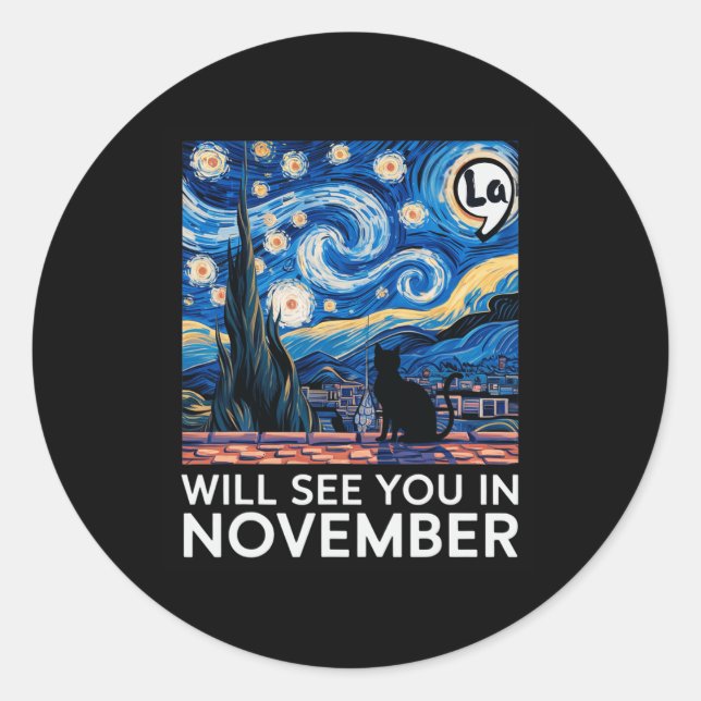 Sticker Rond Les Chats De Kamala Starry Night Vous Retrouveront (Devant)