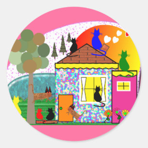 Sticker Rond Les Chats S'Emparent De La Maison