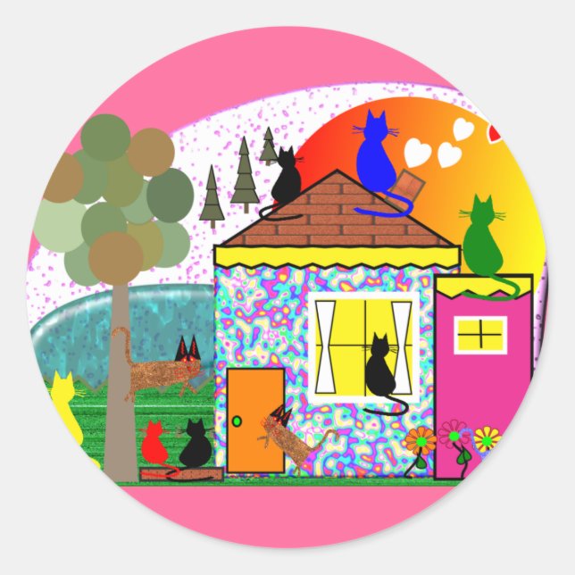 Sticker Rond Les Chats S'Emparent De La Maison (Devant)