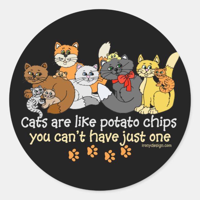 Sticker Rond Les chats sont comme des chips (Devant)