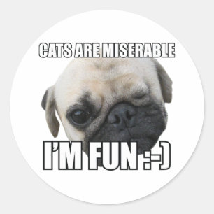 Sticker Rond Les CHATS SONT MALHEUREUX je suis AMUSEMENT : -)