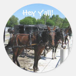 Sticker Rond Les Chevaux Amish Dites Bonjour !
