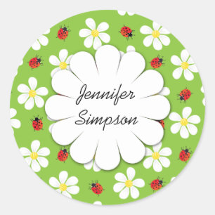 Sticker Rond Les coccinelles et les marguerites ont