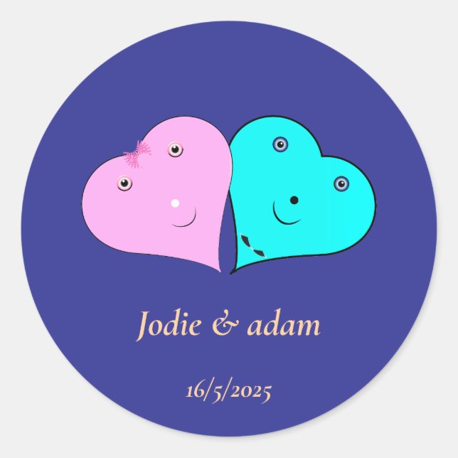 Sticker Rond les coeurs de m. & mrs (Devant)