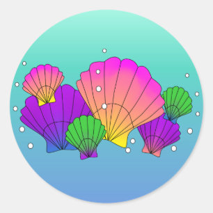 Sticker Rond Les coquilles et bulles de la mer des Caraïbes