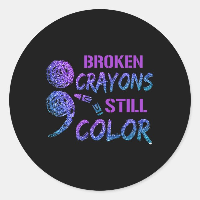 Sticker Rond Les Crayons Écrasés Restent Une Prévention Du Suic (Devant)