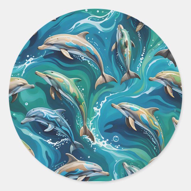 Sticker Rond Les dauphins nagent  (Devant)