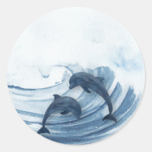 Sticker Rond Les dauphins plongeurs dans le surf