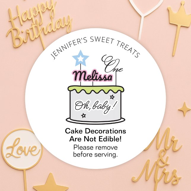Sticker Rond Les Décorations De Gâteaux Incomestibles Ne Mangen (Inedible acrylic decorations safety stickers with custom text and your business name)
