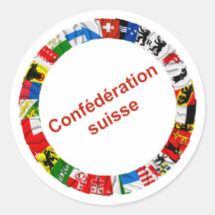 Sticker Rond Les drapeaux des cantons de la Suisse, français