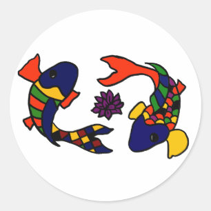 Sticker Rond Les EA bande dessinée colorée d'art de poissons 