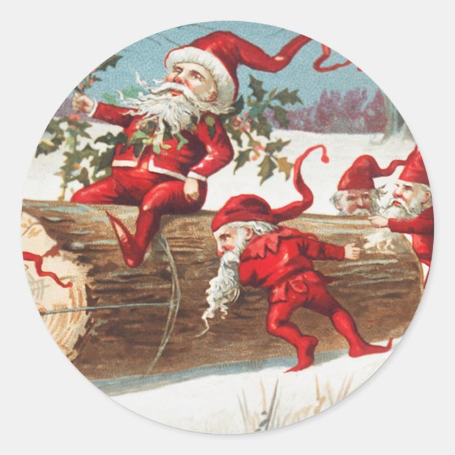 Sticker Rond Les elfes de Noël Père Noël glissent sur un rond (Devant)
