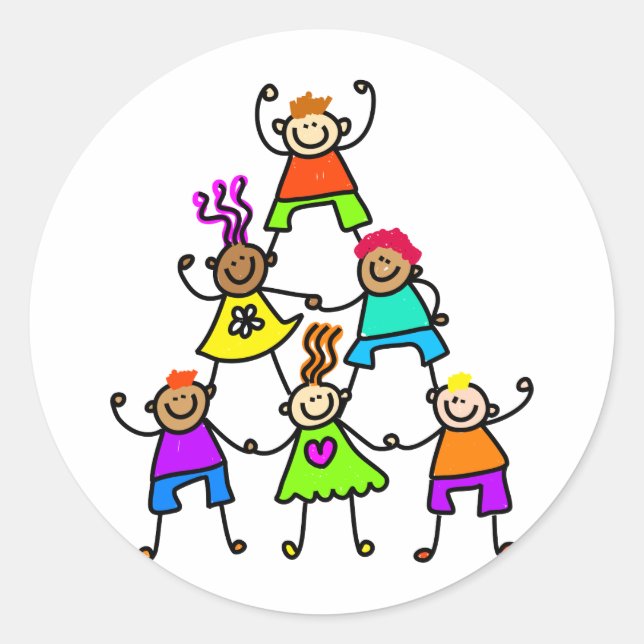 Sticker Rond Les enfants de travail d'équipe (Devant)