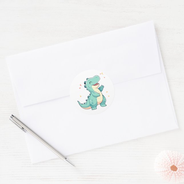 Sticker Rond Les enfants Dino Mite ! Anniversaire de Cute Dinos (Enveloppe)
