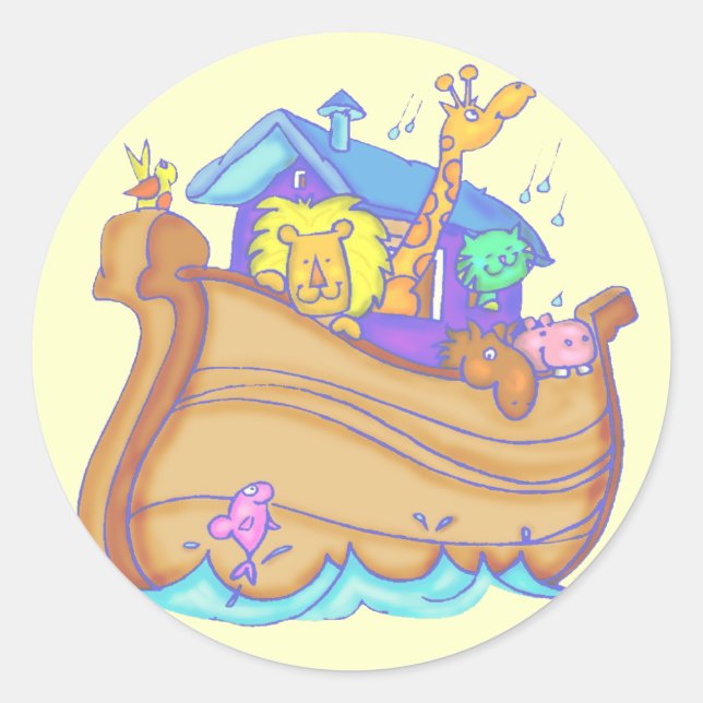 Sticker Rond Les enfants Noahs Ark T Chemises et cadeaux (Devant)