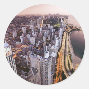 Sticker Rond Les Etats-Unis, l'Illinois, Chicago, vue aérienne