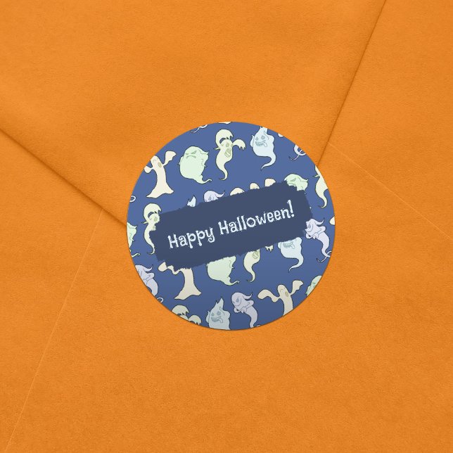 Sticker Rond Les fantômes Hantés Halloween Pixel Motif d'art (Créateur téléchargé)