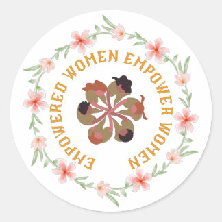 Sticker Rond Les Femmes Autonomes Empower Femmes Floral Orange