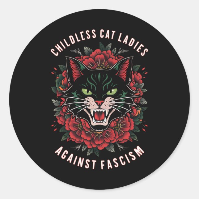 Sticker Rond Les femmes de chat sans enfants contre le fascisme (Devant)