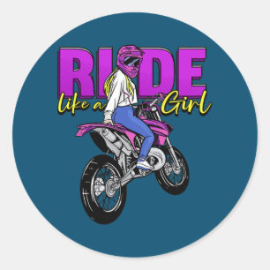 Sticker Rond Les Femmes Roulent Comme Une Fille Vélo Dirt Femme
