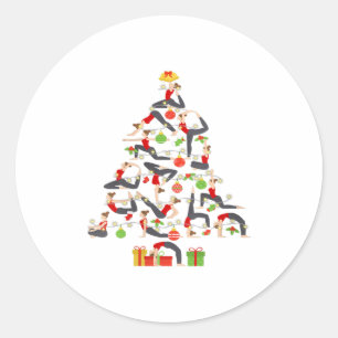 Sticker Rond Les femmes Yoga Arbre de Noël Gymnastique