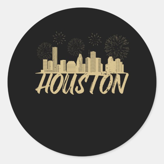 Sticker Rond Les feux d'artifice de Houston City Texas (Devant)