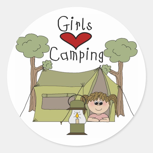 Sticker Rond Les filles aiment le camping (Devant)