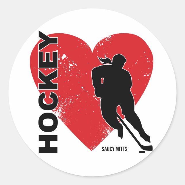Sticker Rond Les filles aiment le hockey cardiaque féminin (Devant)