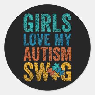 Sticker Rond Les Filles Aiment Mon Autisme Swag Soutien Autiste