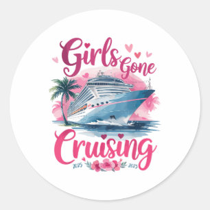 Sticker Rond Les Filles Partent Croisière 2025 Vacances Amusant