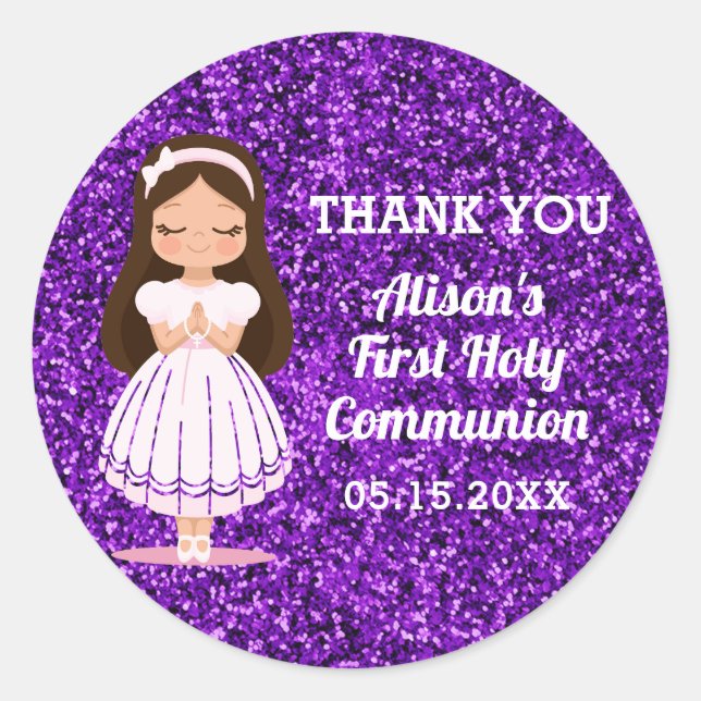 Sticker Rond Les Filles Première Sainte Communion mignonne pour (Devant)
