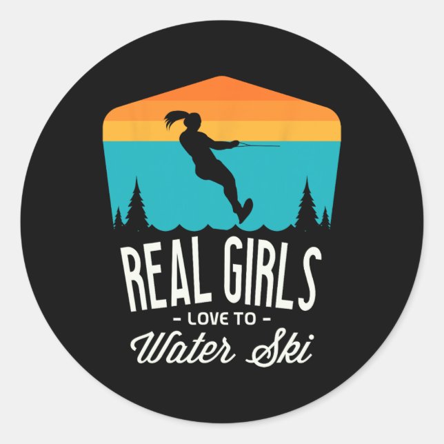 Sticker Rond Les Filles Réelles Aiment À L'Eau Ski Eau Ski Plus (Devant)