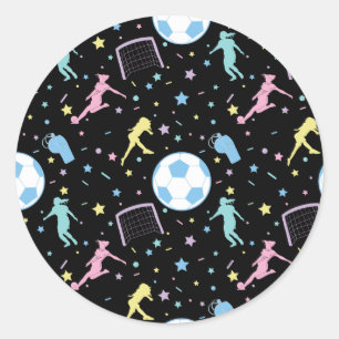 Sticker Rond Les filles soccer Silhouettes Étoiles et étincelle