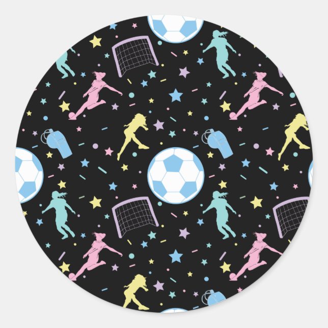 Sticker Rond Les filles soccer Silhouettes Étoiles et étincelle (Devant)