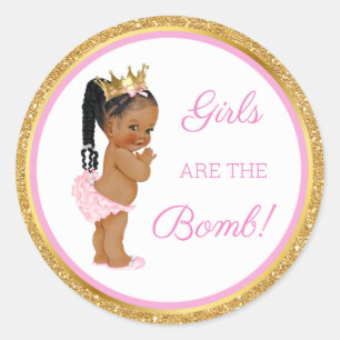 Sticker Rond Les filles sont la bombe ! Bain Cadeau Etc Rose Or