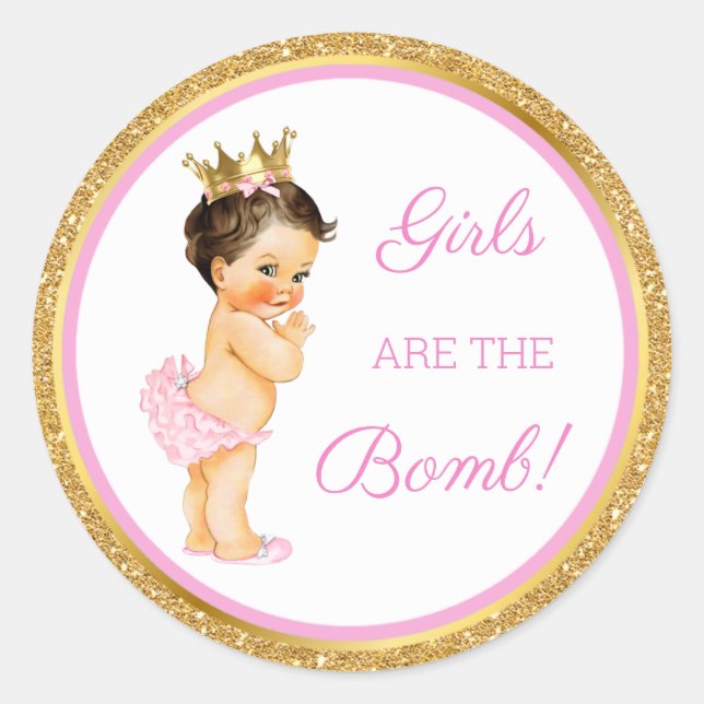 Sticker Rond Les filles sont la bombe ! Cadeau Bain Etc Or Rose (Devant)