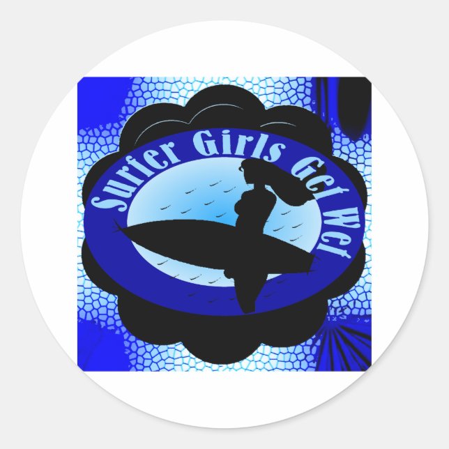 Sticker Rond Les filles surfeurs se mouillent (Devant)