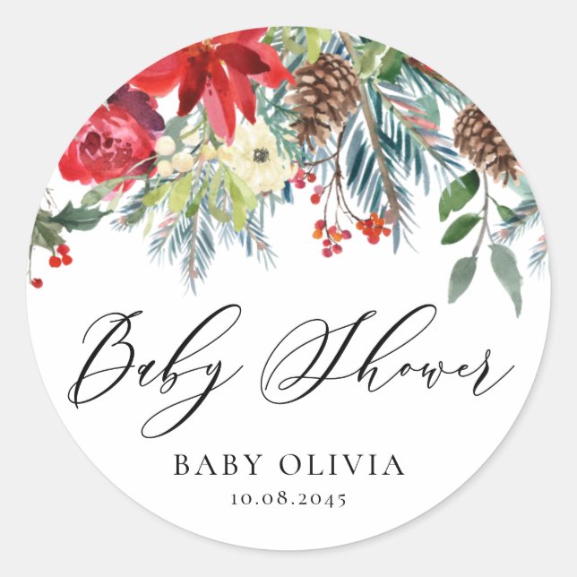 Sticker Rond Les fleurs d'hiver Baby shower Floral Garland (Devant)