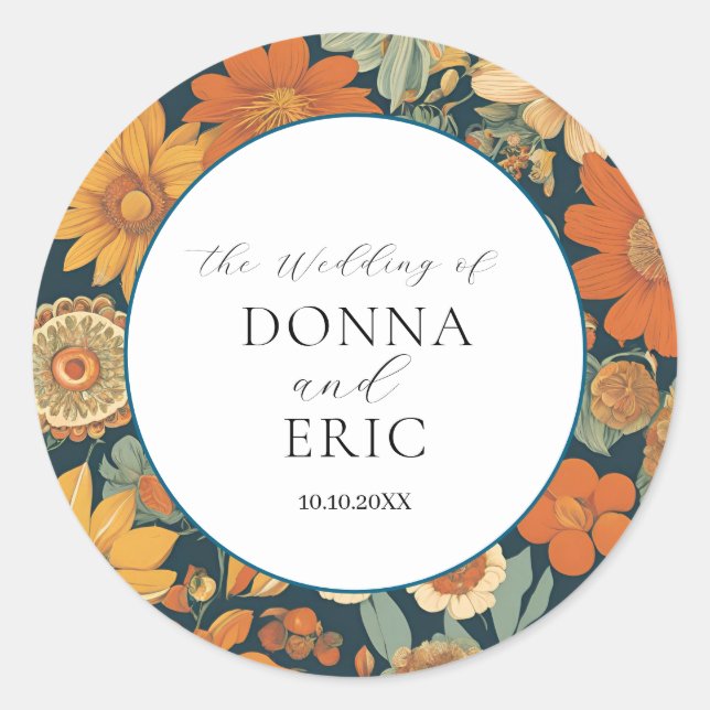 Sticker Rond Les fleurs du coucher de soleil : Mariage orange d (Devant)
