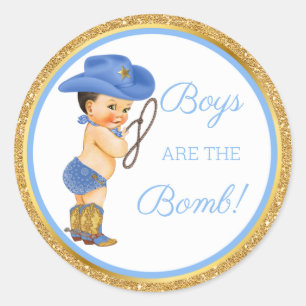 Sticker Rond Les garçons sont la bombe ! Cadeau Bain Cowboy Etc