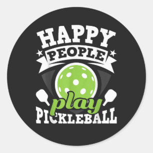 Sticker Rond Les gens heureux jouent au Pickleball - Joueur de
