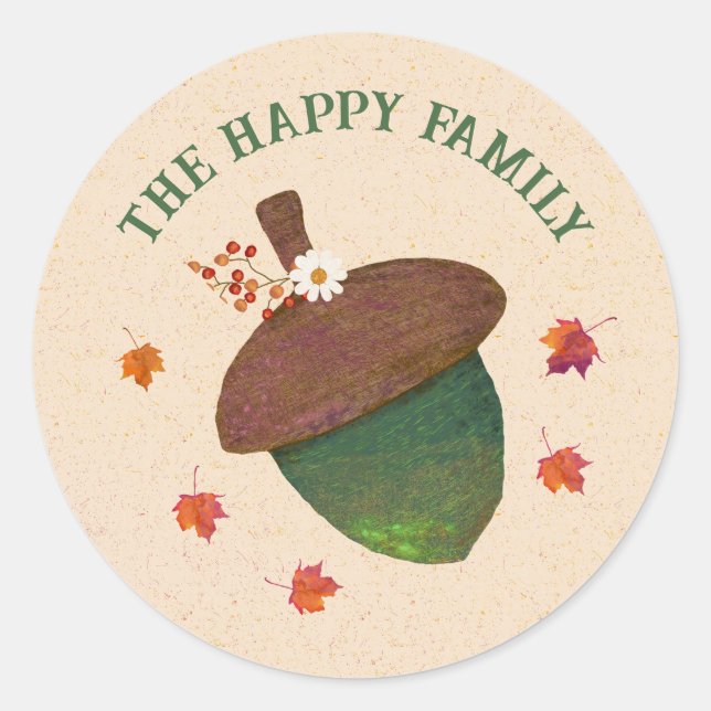 Sticker Rond Les glands de Thanksgiving tombent feuillage perso (Devant)