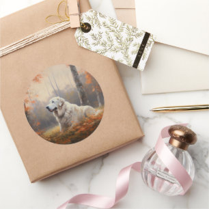 Sticker Rond Les grandes Pyrénées à l'automne Feuilles automne